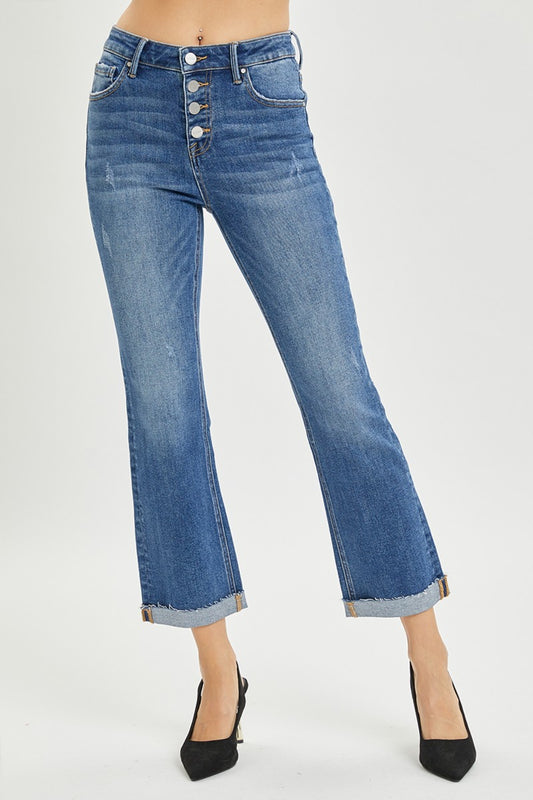 RISEN 27.5" Button Fly Cropped Bootcut Jeans