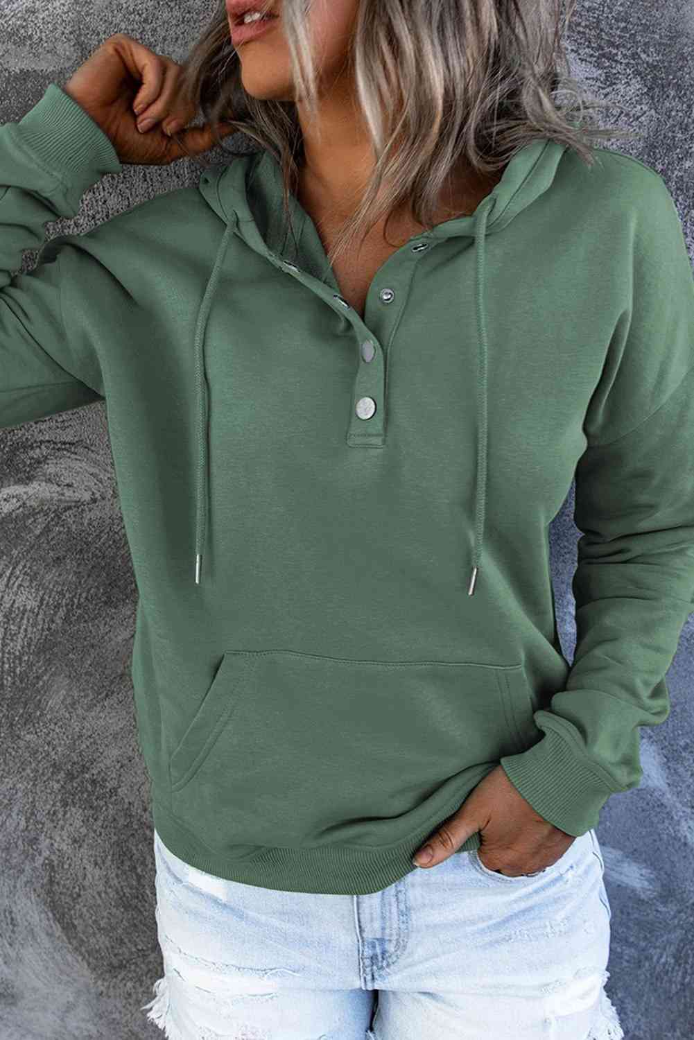 Snap Placket Soft Hoodie in Matcha Green