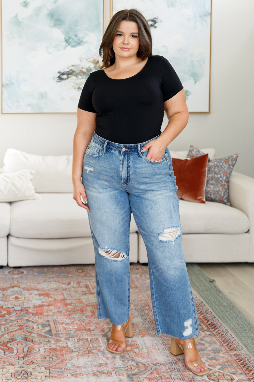 Judy Blue 29" Nora High Rise Rigid Magic Destroy Slim Straight Jeans