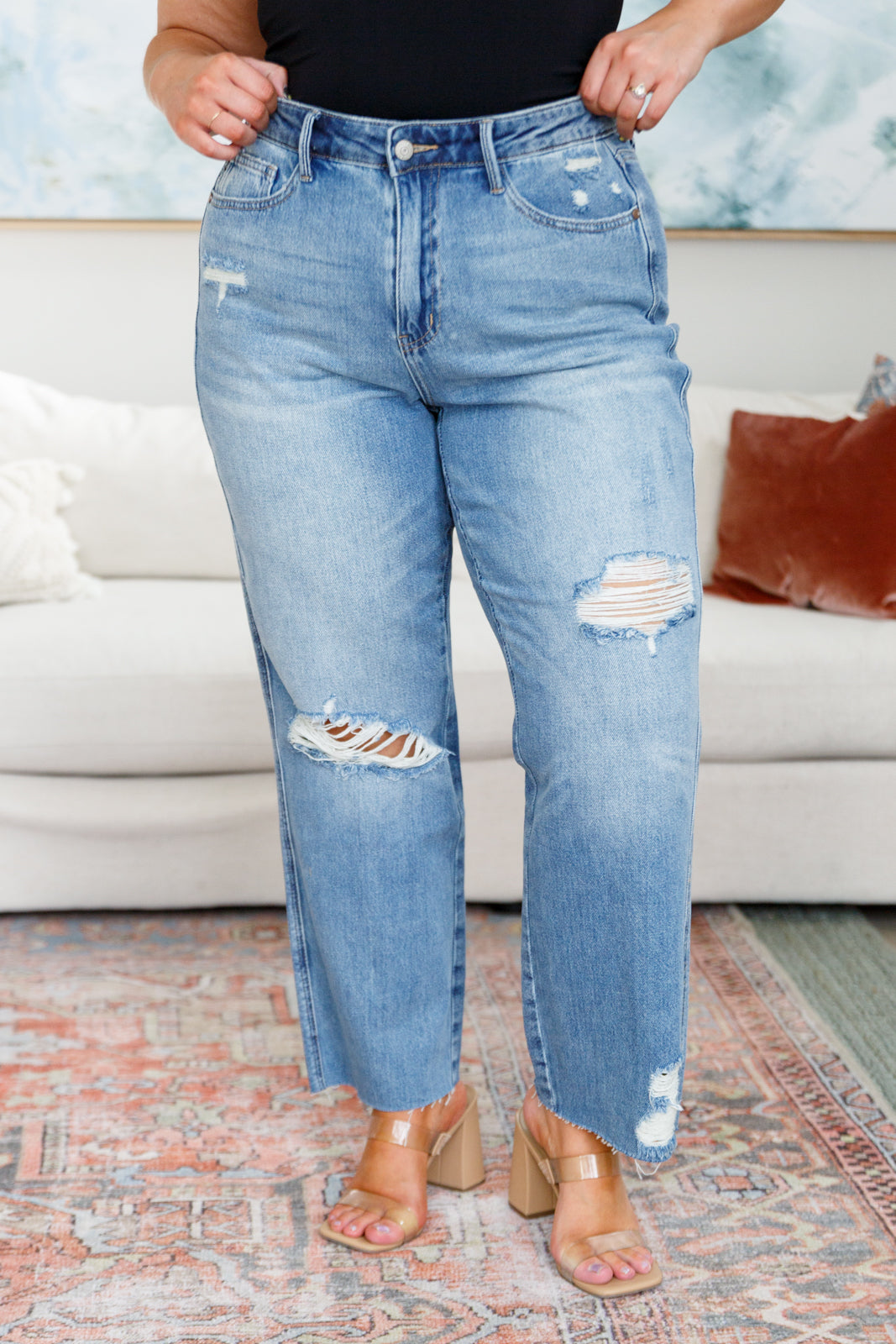 Judy Blue 29" Nora High Rise Rigid Magic Destroy Slim Straight Jeans