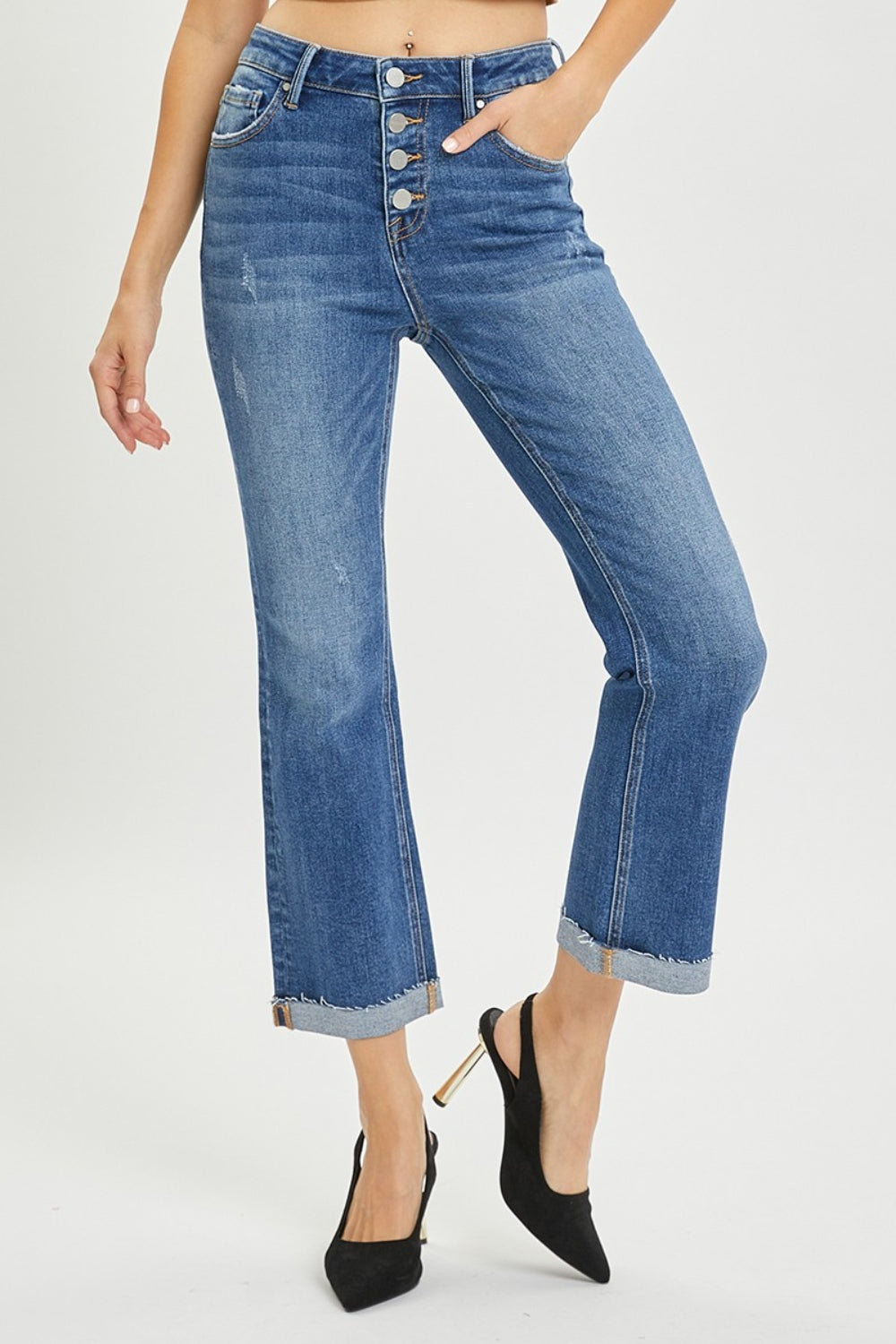 RISEN 27.5" Button Fly Cropped Bootcut Jeans
