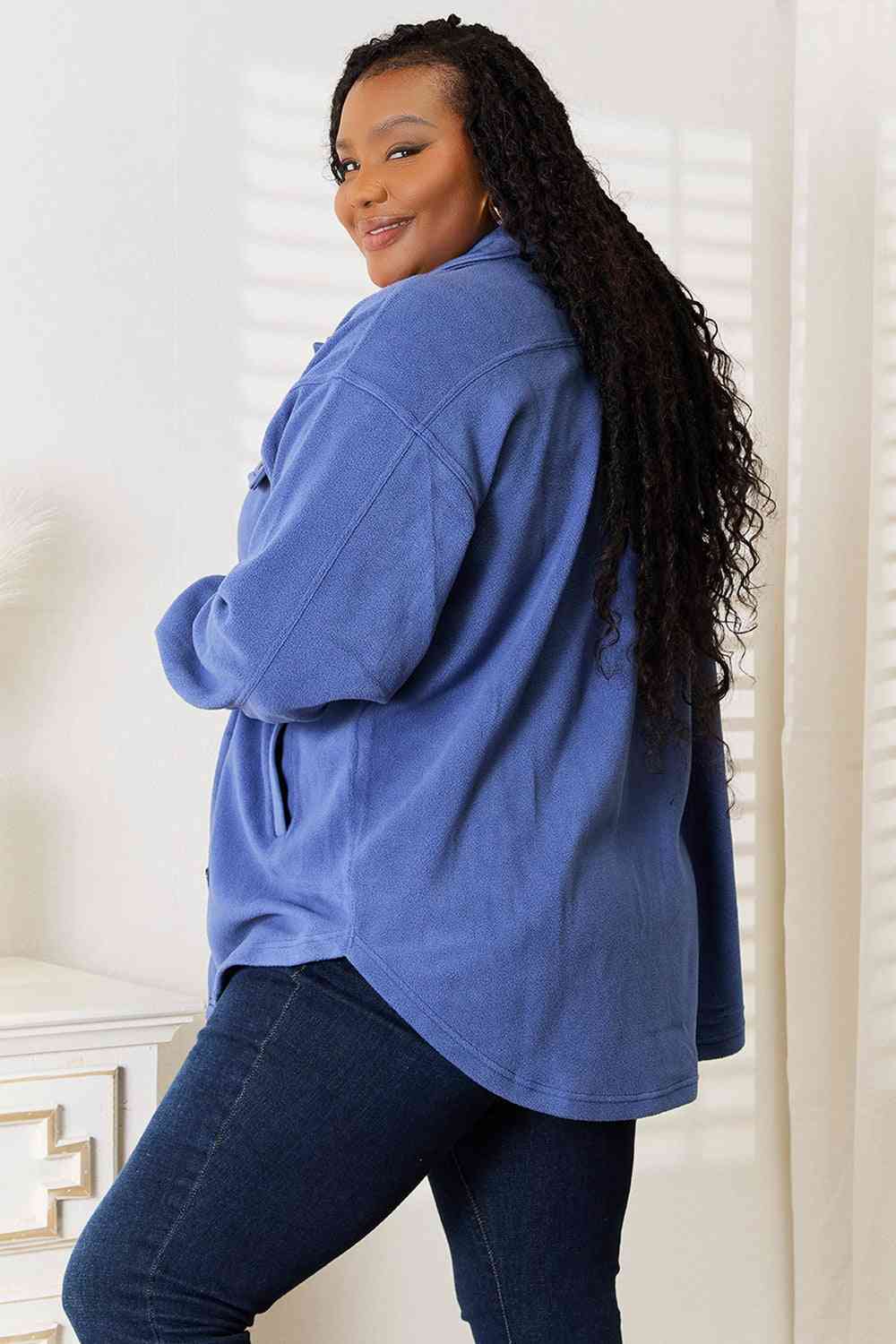 Cozy Girl Fleece Button Down Shacket - Blue