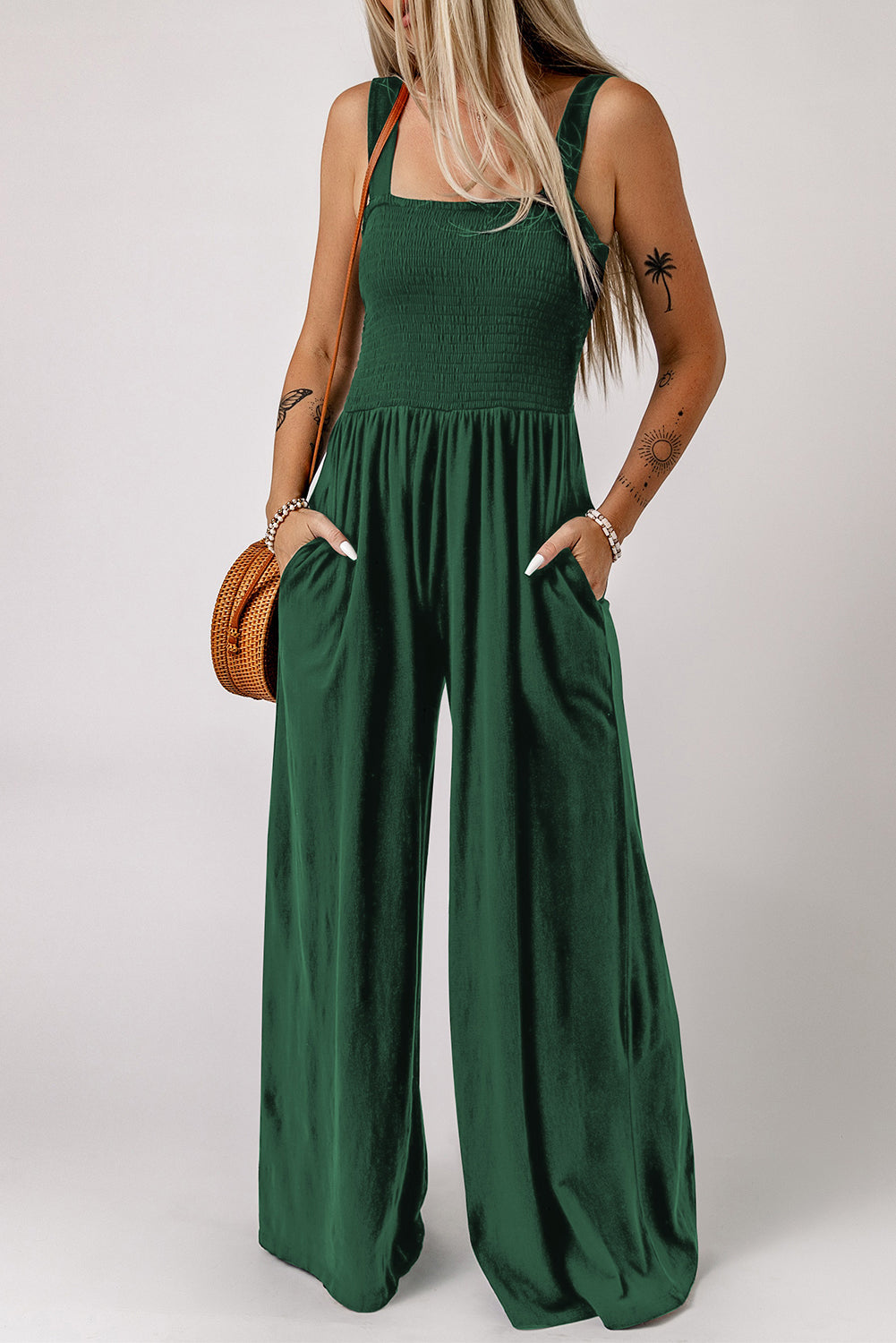 Smocked Top Wide Leg Jumpsuit - 4 Color Options